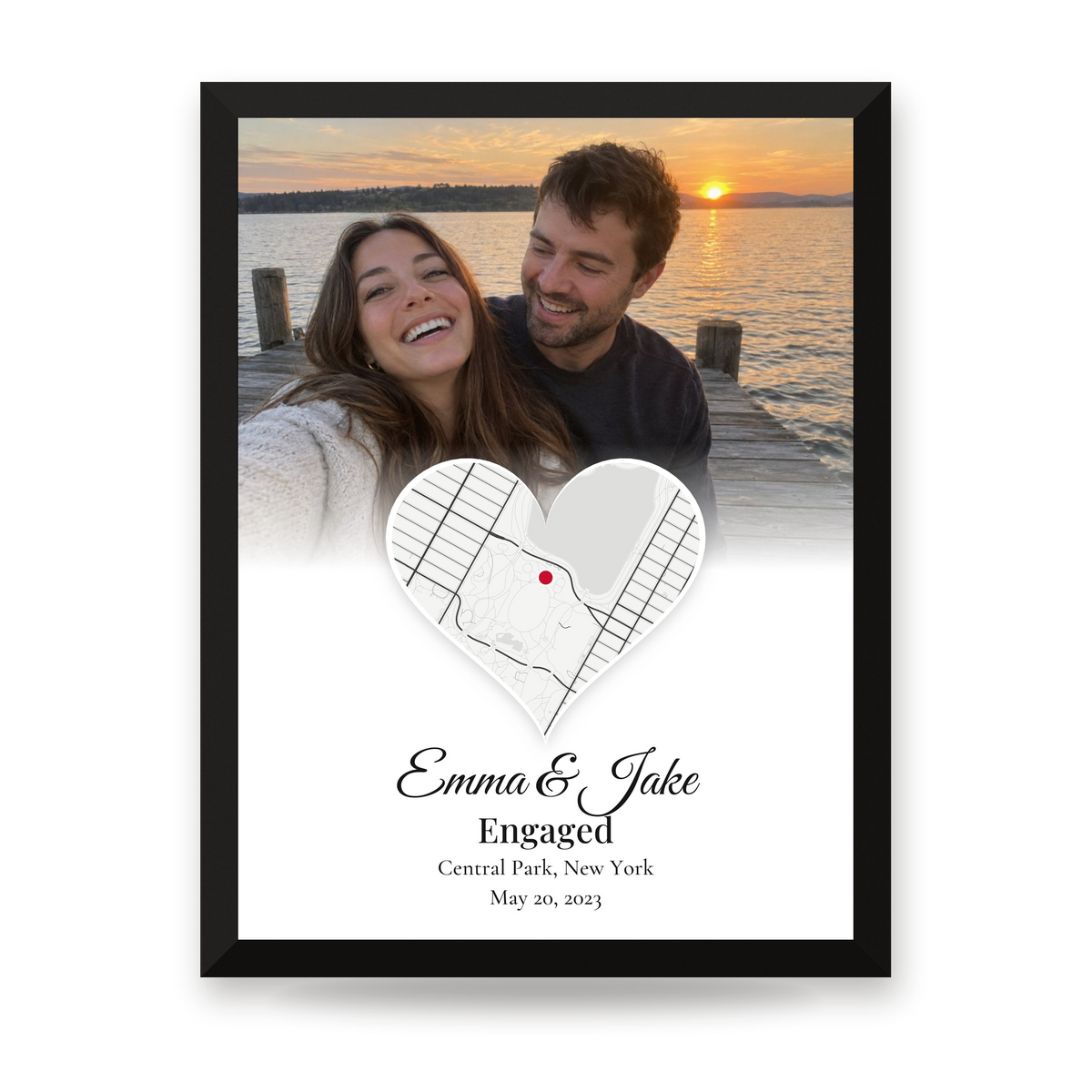 [US] Your Photo and Map in a Heart - framed poster