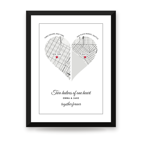 Two Halves of One Heart - Custom Two City Map Poster