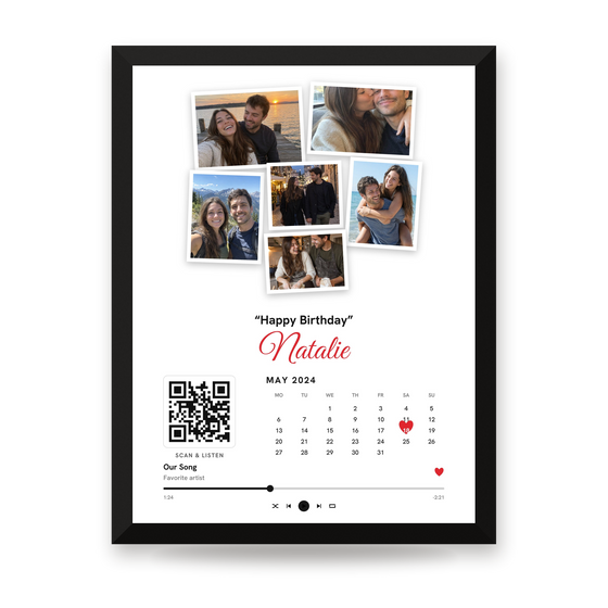 [US] Photo Collage With Calendar, Heart and Song QR Code - framed poster