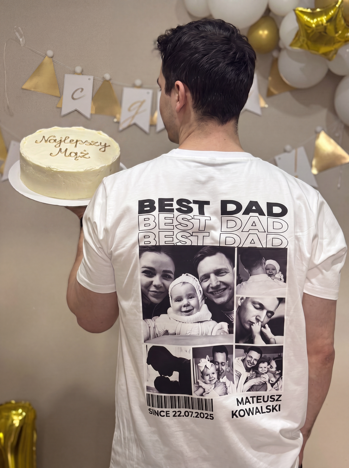 Koszulka z kolażem zdjęć rodziny BEST DAD z imieniem i datą – Koval Customs