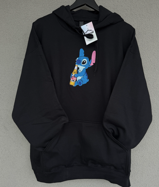 Stitch drinking from any bottle - Embroidered sweatshirt/T-shirt