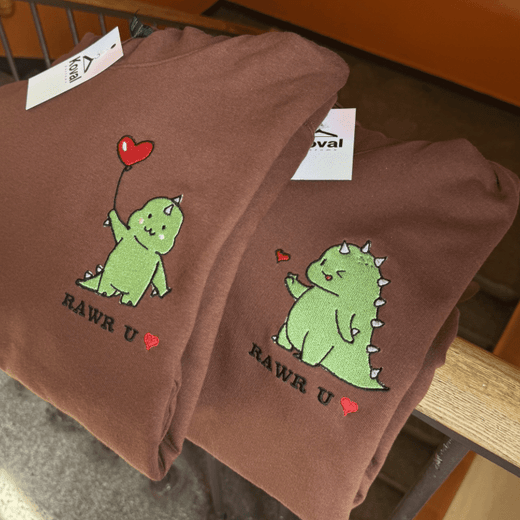 Cute Dinosaur Matching Couple Sweatshirts - Kawaii Embroidered Set