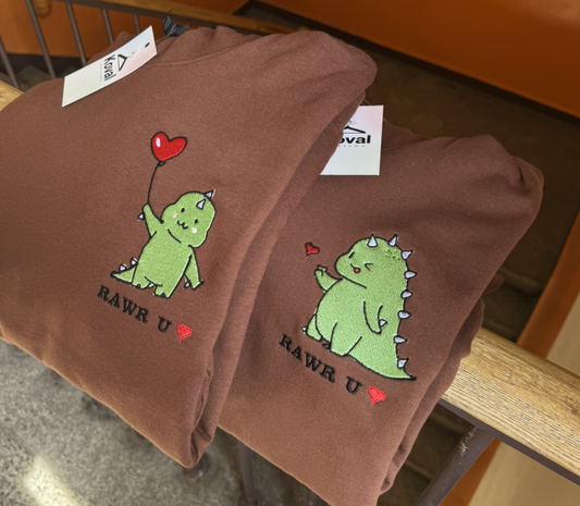 Dinosaures mignons pour les couples - Sweat-shirt/T-shirt brodé