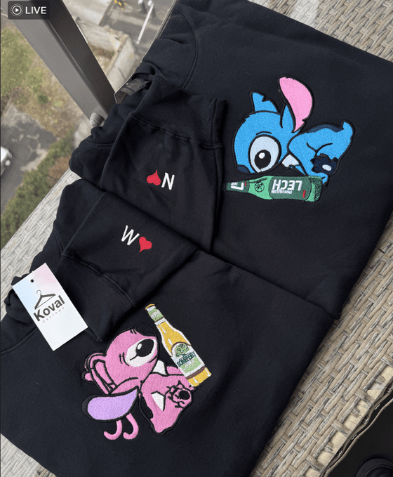 Angel i Stitch z dowolną butelką - Haftowana bluza/koszulka - Koval Customs. Polska produkcja, wysoka jakosc, personalizowane