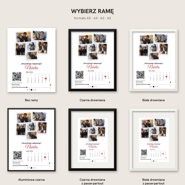 Kolaż zdjęć z kalendarzem, sercem i kodem QR do piosenki – plakat – zdjęcie 6