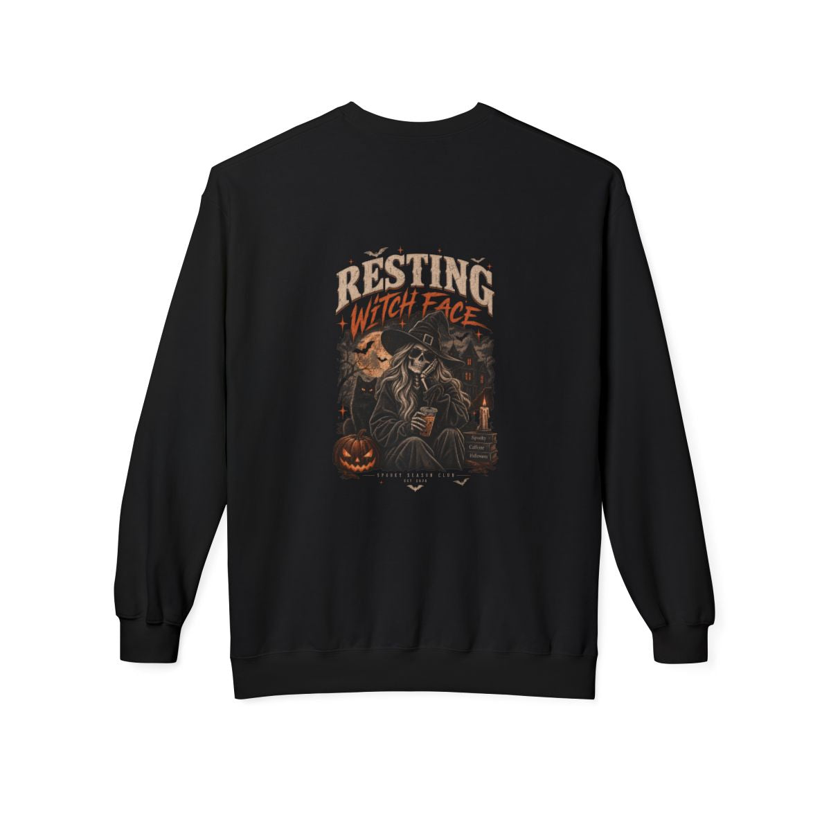 Black Resting Witch Face crewneck sweatshirt, back print