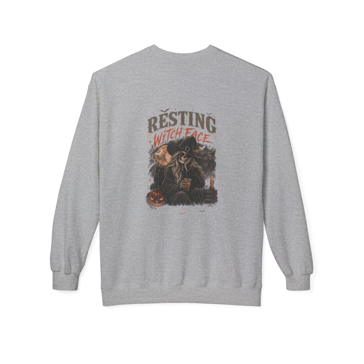 Sport Grey Resting Witch Face crewneck sweatshirt, back print
