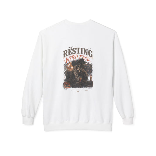 White Resting Witch Face crewneck sweatshirt, back print