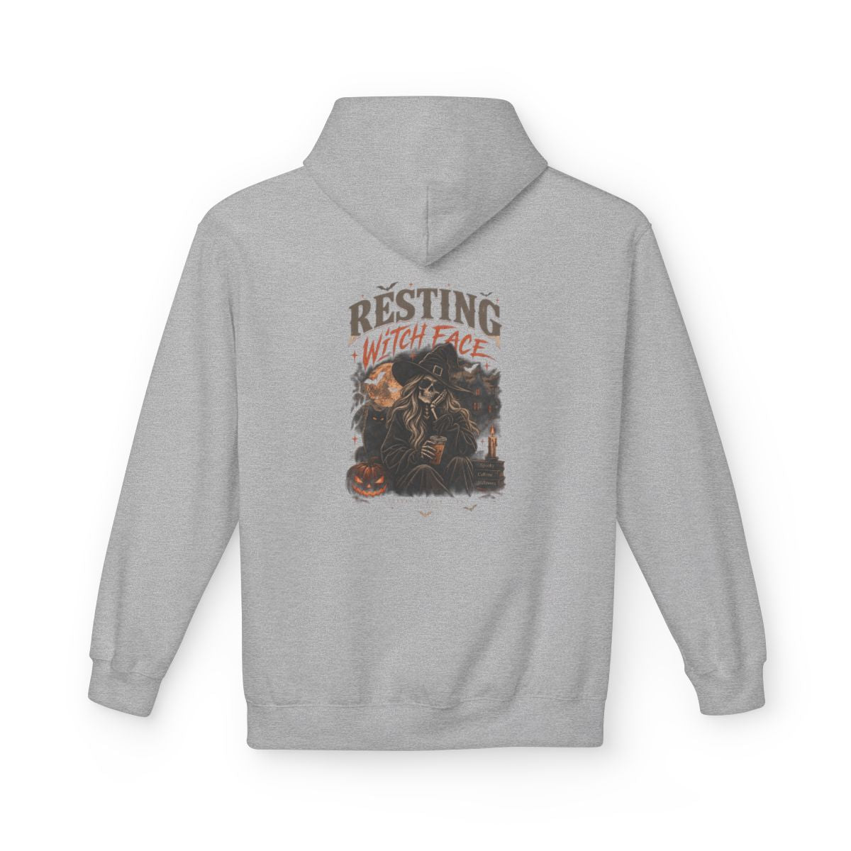 Sport Grey Resting Witch Face hoodie, back print
