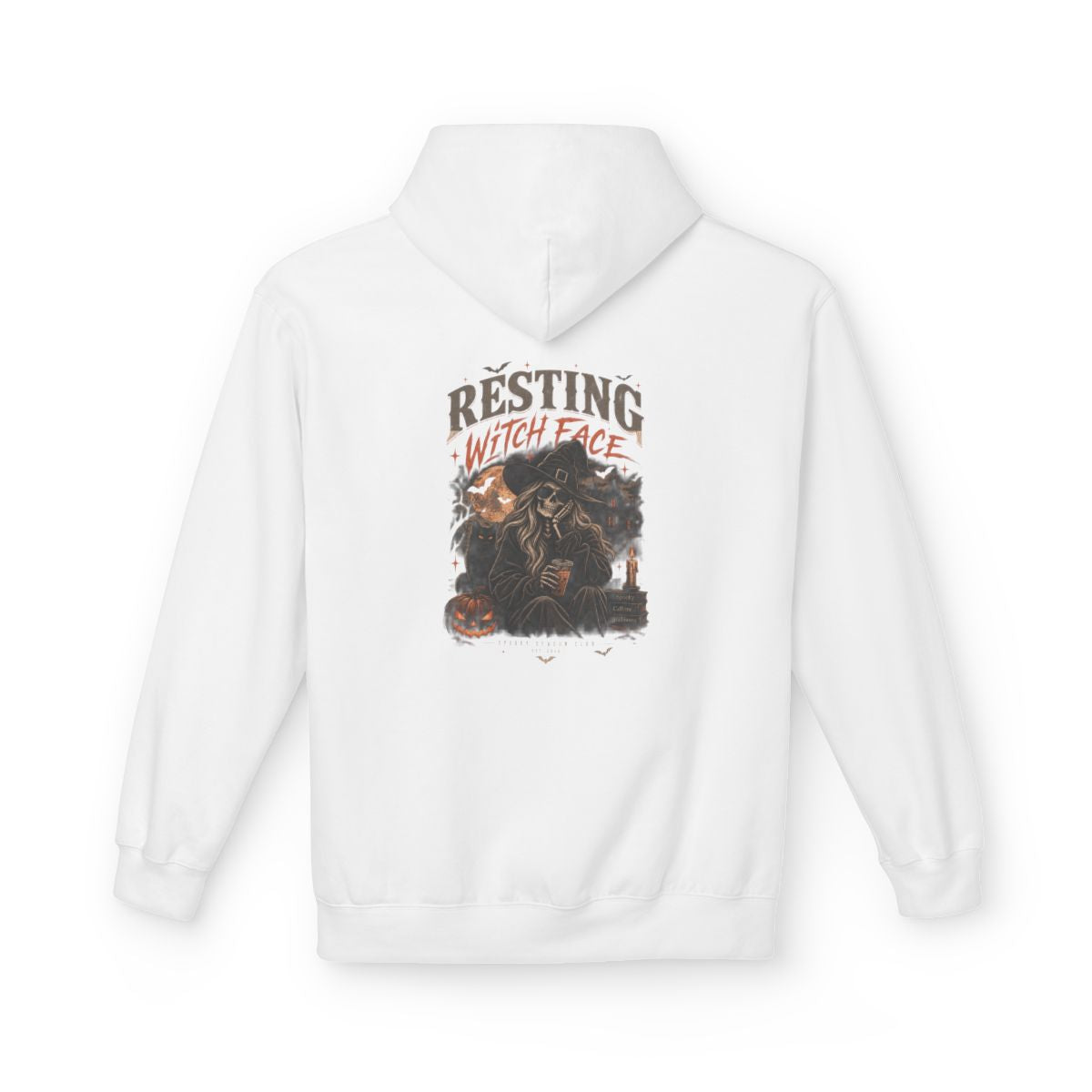 White Resting Witch Face hoodie, back print