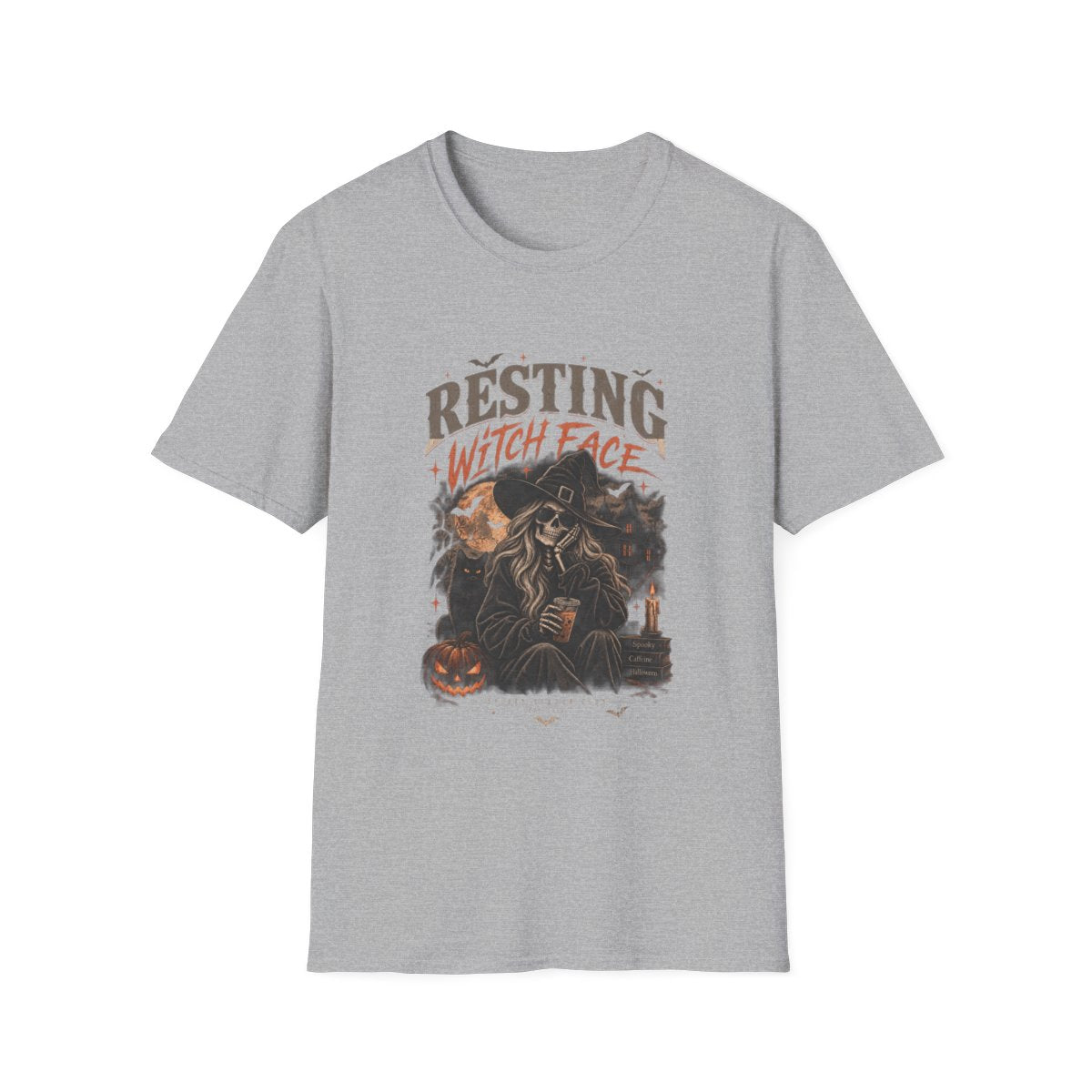 Sport Grey Resting Witch Face t-shirt, front print