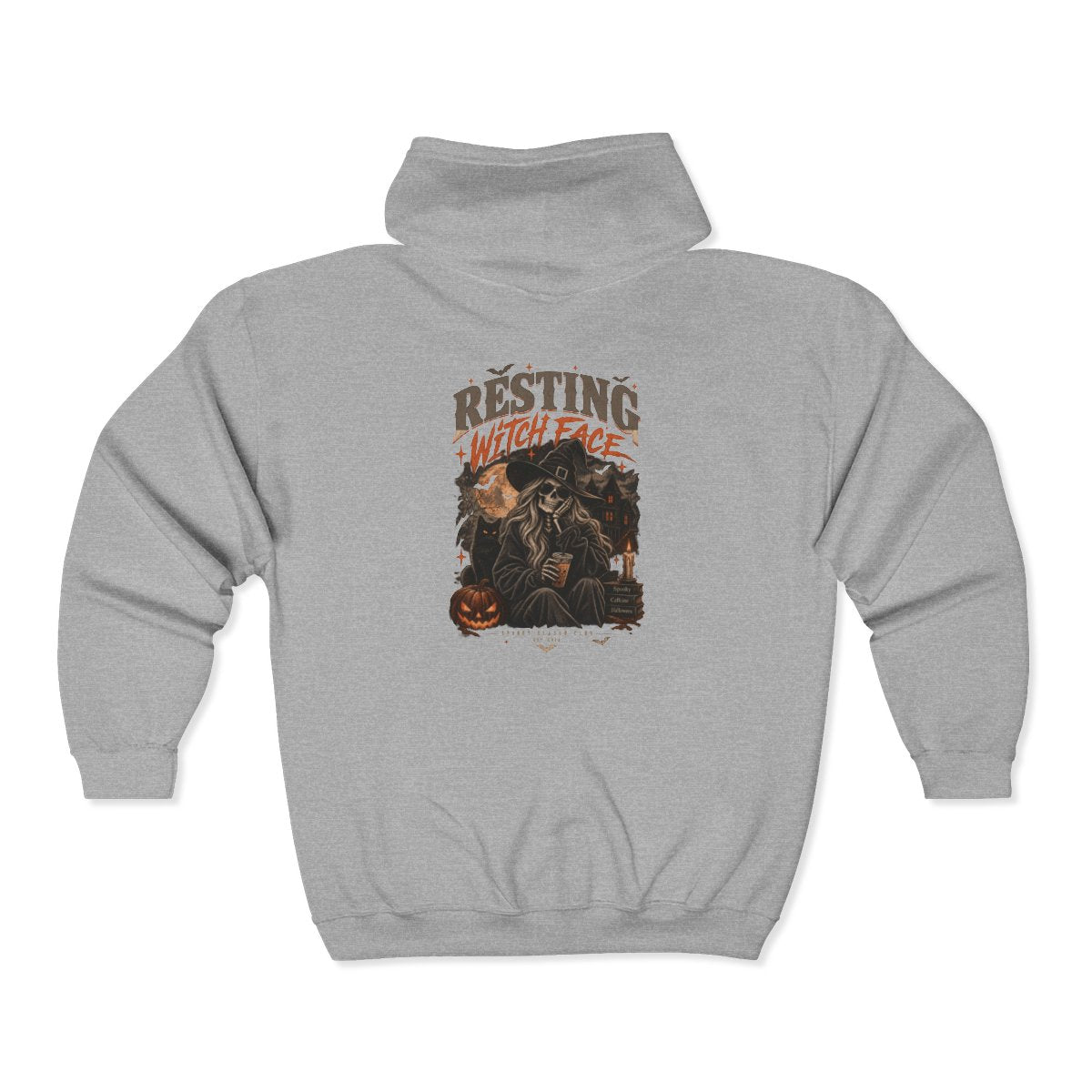 Sport Grey Resting Witch Face zip hoodie, back print