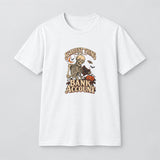 White Scariest Thing Is My Bank Account tee with a vintage skeleton holding an empty wallet, front print