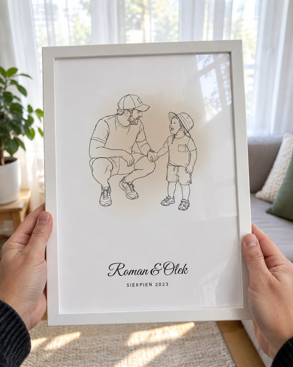 Line art z akwarelą – plakat w dłoniach