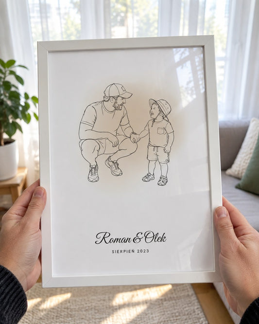 Line art z akwarelą – plakat w dłoniach